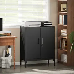 HOMCOM Metal Storage Cabinet with Lock and Adjustable Shelves - Black - 9