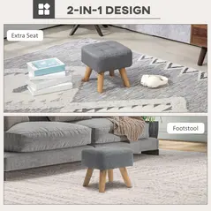 HOMCOM Linen-Look Square Padded Footstool - Grey - 4