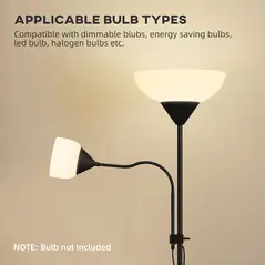 HOMCOM LED Floor Lamp for Living Room, 180cm Tall Standing Lamp, Mother and Child Uplighter with Adjustable Gooseneck, Black - 7