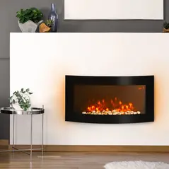 HOMCOM Led Wall Mounted Fireplace Curved Glass Electric Fire Place Fire Place 7 Colour Side Lights Slimline, 1000/2000W, 89.2cm x 48cm - 2