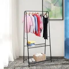HOMCOM Metal Clothes Rack Coat Garment Hanger Hallway Organiser Hanging Rail Stand 2-tier Shoe Shelving A Shaped 77L x 45W x 153H cm Black - 2