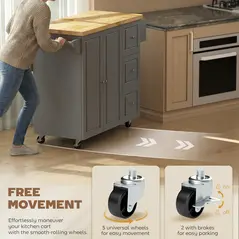 HOMCOM Kitchen Island on Wheels, Rolling Kitchen Storage Trolley with Drop Leaf, Drawers, Towel and Spice Rack, Grey - 7