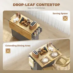 HOMCOM Kitchen Island on Wheels, Rolling Kitchen Storage Trolley with Drop Leaf, Drawers, Towel and Spice Rack, Grey - 6
