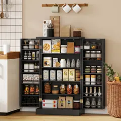 HOMCOM Kitchen Cupboard, Freestanding Multi-Storage Kitchen Pantry Cabinet with Adjustable Shelves, Black - 2