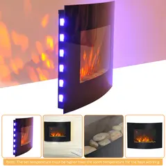 HOMCOM Led Wall Mounted Fireplace Curved Glass Electric Fire Place Fire Place 7 Colour Side Lights Slimline, 900/1800W, 65cm x 52cm - 6