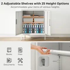HOMCOM Metal Storage Cabinet with Lock and Adjustable Shelves - White - 4