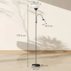 HOMCOM LED Floor Lamp for Living Room, 180cm Tall Standing Lamp, Mother and Child Uplighter with Adjustable Gooseneck, Black - 3
