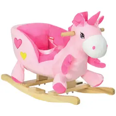 HOMCOM Kids Rocking Horse Ride on Unicorn with Songs, Wooden Base, Seatbelt, for Ages 18-36 Months, Pink - 1