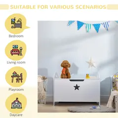 HOMCOM Kids Wooden Toy Box Organizer Children's Toy Storage with Lid Safety Hinge Side Handle Playroom Furniture White - 4