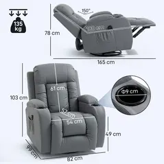 HOMCOM Massage Recliner Armchair, PU Leather Recliner Chair, Grey - 3