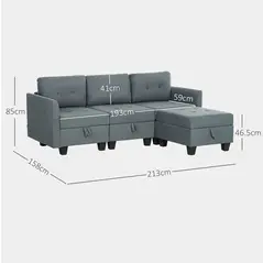 HOMCOM 'L' Shape Modular Sofa, with Storage - Dark Grey - 3