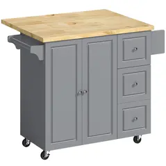 HOMCOM Kitchen Island on Wheels, Rolling Kitchen Storage Trolley with Drop Leaf, Drawers, Towel and Spice Rack, Grey - 1