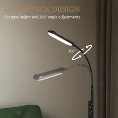 HOMCOM LED Floor Lamp, Standing Lamp with Remote & Touch Control, Stepless Dimmable Colours Temperature & Brightness, 360° Adjustable Gooseneck, 1 Hour Timer, Memory Function for Living Room, Black - 8