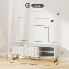 HOMCOM Marble Effect TV Unit, TV Stand Cabinet for up to 70" TVs, Modern TV Cabinet with Shelves and Storage Cupboard, Fluted Door, Extra Centre Leg, Cable Management for Living Room, White - 3