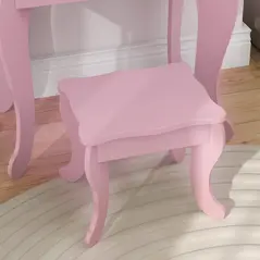 HOMCOM Kids Vanity Table and Chair Set with Tri-Folding Mirror and Stool, Makeup Dressing Table with Drawer, Pink - 8