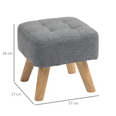 HOMCOM Linen-Look Square Padded Footstool - Grey - 3