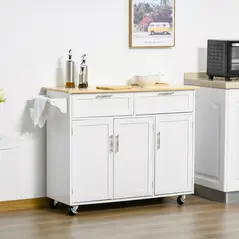 HOMCOM Kitchen Island Utility Cart, with 2 Storage Drawers & Cabinets for Dining Room, White - 2