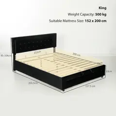 HOMCOM King Size Ottoman Bed Frame, with Front Drawer - Black - 3