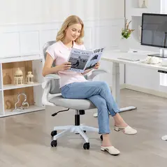 HOMCOM Mesh Office Chair with Foldable Backrest - Light Grey - 8