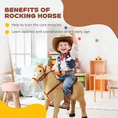HOMCOM Kids Ride On Standing Horse Cuddly Toy Children Plush Soft Pony Gift w/ Neigh Sound or 2 Years and Up Beige - 4