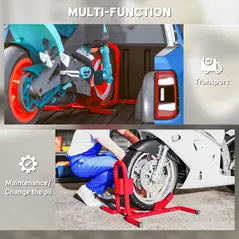 HOMCOM Metal Motorcycle Motorbike Wheel Chock Locking Stand System 17", 19", 21"/43, 48, 51 cm Front Wheels Steel Adjustable Fixing Tyre Holder Support - 6