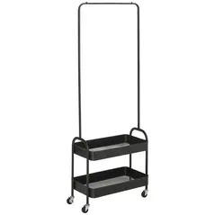 HOMCOM Metal Clothes Rack with Shoe Storage, Clothing Rail on Wheels, Freestanding Hall Tree, Coat Stand with 2 Storage Shelf, Black - 1
