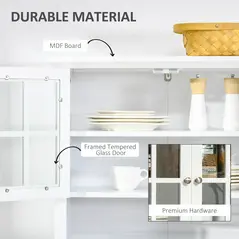 HOMCOM Kitchen Cupboard, Wooden Storage Cabinet with Framed Glass Door, Drawer, Microwave Space for Dining and Living Room, White - 5