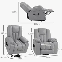 HOMCOM Leathaire Eight Massage Point Armchair, with Reclining Back - Charcoal Grey - 3