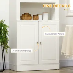 HOMCOM Kitchen Cupboard with 6-tier Shelving, Freestanding Storage Cabinet Sideboard, Pantry Cupboard with 3 Open Compartments and Double-door Cabinet with Adjustable Shelves, White - 6