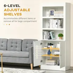 HOMCOM Kitchen Cupboard with 6-tier Shelving, Freestanding Storage Cabinet Sideboard, Pantry Cupboard with 3 Open Compartments and Double-door Cabinet with Adjustable Shelves, White - 5