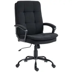 HOMCOM Linen-Look Double-Padded Office Chair - Black - 1