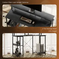 HOMCOM LED Computer Desk, with Power Outlets and Shelves - Carbon Fibre Grey - 8