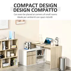 HOMCOM L-Shaped Desk, Corner Computer Desk with Storage Drawer, Adjustable Shelf, Cabinet for Home Office and Study, 120 x 92 x 75cm, Oak and White - 5