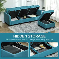HOMCOM 'L' Shape Modular Sofa, with Storage - Light Blue - 5
