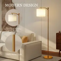 HOMCOM LED Floor Lamp with Remote Control - Gold Tone - 8