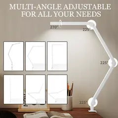 HOMCOM LED Desk Lamp, Dimmable Desk Light with Swing Arm and Clamp, Adjustable Eye-Caring Table Lamp with 2 Colour Modes & 5 Brightness Levels for Study, Drawing, Office, Architect, Task, White - 5