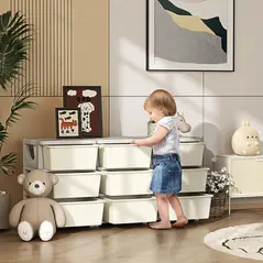 HOMCOM Kids Storage Unit, with Nine Drawers - Cream - 2