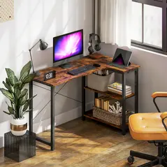 HOMCOM L Shaped Desk, Corner Computer Desk with Bookshelf for Home Office, Study Room, Workstation, 120 x 73.2 x 75cm, Rustic Brown - 8
