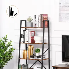HOMCOM Ladder Shelf, Bookshelf, 4-Tier Industrial Storage Rack for Living Room, Bedroom, Kitchen, Rustic Brown and Black - 6