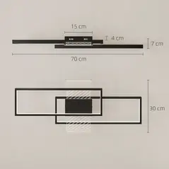 HOMCOM LED Ceiling Light, Modern Dimmable Ceiling Light with Wall Switch & Remote Control, Flush Mount Ceiling Lamp with 3000-6000K Colour Temperatures for Living Room, Bedroom, Black - 3