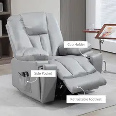 HOMCOM Leathaire Eight Massage Point Armchair, with Reclining Back - Charcoal Grey - 9