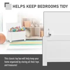 HOMCOM Lift Top Storage Chest Toy Box Organizer with Lid and Safety Hinges for Bedroom Entryway Living Room - White - 6