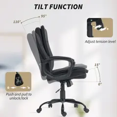 HOMCOM Linen-Look Double-Padded Office Chair - Black - 6