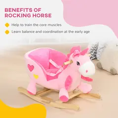 HOMCOM Kids Rocking Horse Ride on Unicorn with Songs, Wooden Base, Seatbelt, for Ages 18-36 Months, Pink - 6
