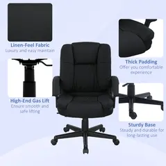 HOMCOM Linen-Look Padded Office Chair - Black - 7