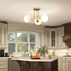 HOMCOM LED Ceiling Light with Globe Shades, Modern 3-Light Ceiling Light with G9 Sockets for Living Room, Bedroom, Dining Room, Bulbs Not Included, Gold Tone - 9