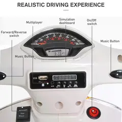 HOMCOM Kids Ride On Vespa Motorcycle W/LED Lights - White - 4