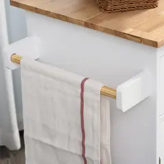 HOMCOM Kitchen Island on Wheels, Mobile Storage Trolley, Rolling Kitchen Cart with Rubber Wood Top, 2-Door Cabinets, 2 Drawers, Adjustable Shelf, 3-Tier Spice Rack, Drawers - 9