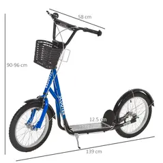 HOMCOM Kids Scooter, Kick Stunt Scooter with Adjustable Handlebar, Dual Brakes, Basket, Cupholder, Mudguard, 16" Inflatable Rubber Wheels, for 5-12 years, Blue - 3