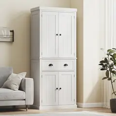 HOMCOM Kitchen Storage Cabinet with Drawer and Adjustable Shelves - White - 8